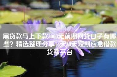 黑贷款马上下款3000无前期网贷口子有哪些？精选整理分享14天30天短期应急借款贷款平台