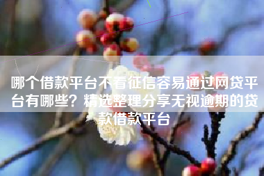 哪个借款平台不看征信容易通过网贷平台有哪些？精选整理分享无视逾期的贷款借款平台