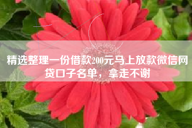 精选整理一份借款200元马上放款微信网贷口子名单，拿走不谢
