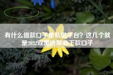 有什么借款口子是私借平台？这几个就是2022双黑逾期必下款口子