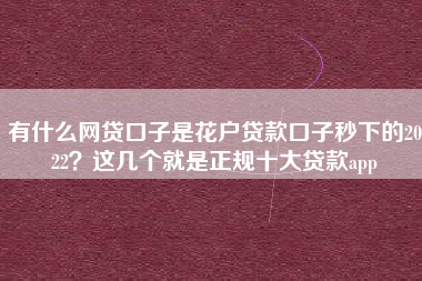 有什么网贷口子是花户贷款口子秒下的2022？这几个就是正规十大贷款app