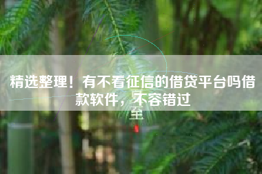 精选整理！有不看征信的借贷平台吗借款软件，不容错过