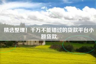 精选整理！千万不能错过的贷款平台小额贷款