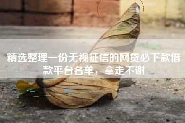 精选整理一份无视征信的网贷必下款借款平台名单，拿走不谢