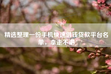 精选整理一份手机快速借钱贷款平台名单，拿走不谢