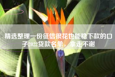 精选整理一份征信很花也能稳下款的口子2022贷款名单，拿走不谢
