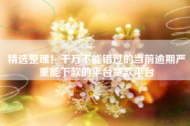 精选整理！千万不能错过的当前逾期严重能下款的平台贷款平台