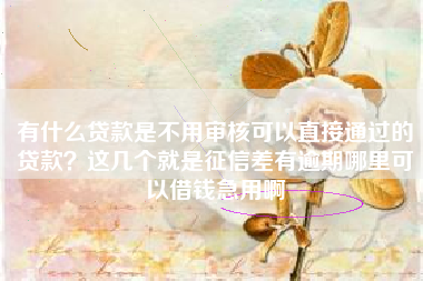 有什么贷款是不用审核可以直接通过的贷款？这几个就是征信差有逾期哪里可以借钱急用啊