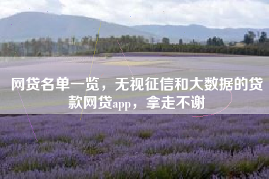 网贷名单一览，无视征信和大数据的贷款网贷app，拿走不谢