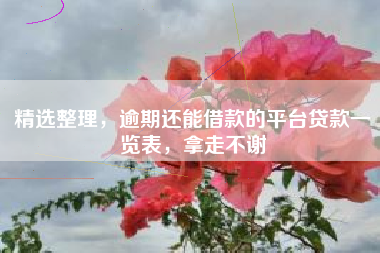 精选整理，逾期还能借款的平台贷款一览表，拿走不谢