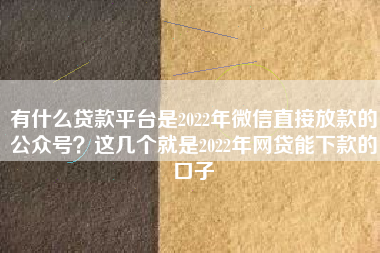 有什么贷款平台是2022年微信直接放款的公众号？这几个就是2022年网贷能下款的口子
