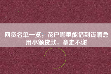 网贷名单一览，花户哪里能借到钱啊急用小额贷款，拿走不谢