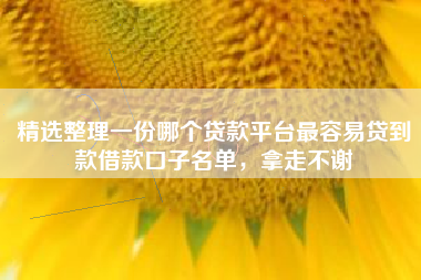 精选整理一份哪个贷款平台最容易贷到款借款口子名单，拿走不谢