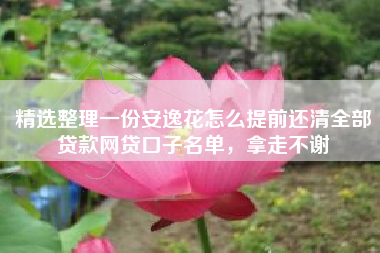 精选整理一份安逸花怎么提前还清全部贷款网贷口子名单，拿走不谢
