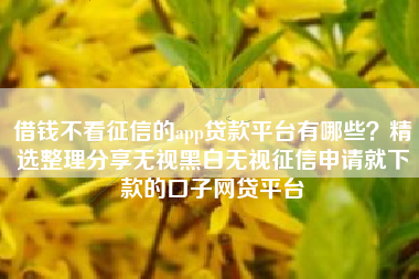 借钱不看征信的app贷款平台有哪些？精选整理分享无视黑白无视征信申请就下款的口子网贷平台