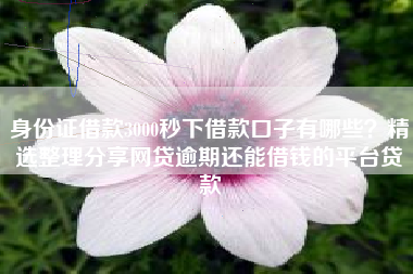 身份证借款3000秒下借款口子有哪些？精选整理分享网贷逾期还能借钱的平台贷款