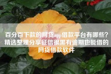 百分百下款的网贷app借款平台有哪些？精选整理分享征信很黑有逾期也能借的网贷借款软件