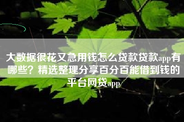 大数据很花又急用钱怎么贷款贷款app有哪些？精选整理分享百分百能借到钱的平台网贷app