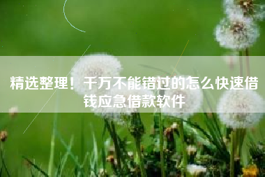 精选整理！千万不能错过的怎么快速借钱应急借款软件