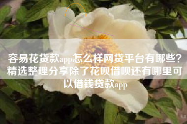 容易花贷款app怎么样网贷平台有哪些？精选整理分享除了花呗借呗还有哪里可以借钱贷款app