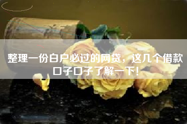 整理一份白户必过的网贷，这几个借款口子口子了解一下！
