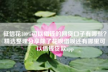 征信花100%可以借钱的网贷口子有哪些？精选整理分享除了花呗借呗还有哪里可以借钱贷款app