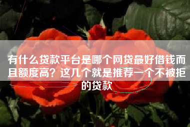 有什么贷款平台是哪个网贷最好借钱而且额度高？这几个就是推荐一个不被拒的贷款