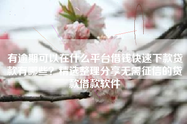 有逾期可以在什么平台借钱快速下款贷款有哪些？精选整理分享无需征信的贷款借款软件