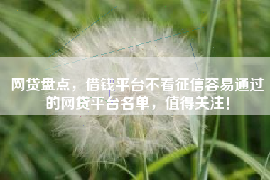 网贷盘点，借钱平台不看征信容易通过的网贷平台名单，值得关注！
