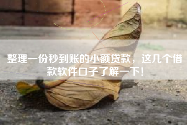 整理一份秒到账的小额贷款，这几个借款软件口子了解一下！