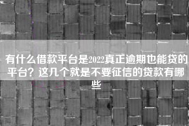有什么借款平台是2022真正逾期也能贷的平台？这几个就是不要征信的贷款有哪些