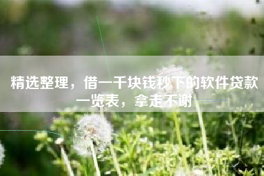 精选整理，借一千块钱秒下的软件贷款一览表，拿走不谢