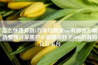 怎么快速弄到1万块钱网贷app有哪些？精选整理分享黑户小额借贷秒下1000的有吗贷款平台