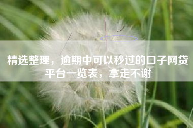 精选整理，逾期中可以秒过的口子网贷平台一览表，拿走不谢