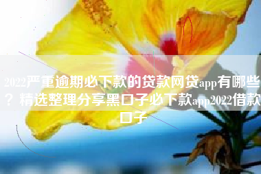 2022严重逾期必下款的贷款网贷app有哪些？精选整理分享黑口子必下款app2022借款口子