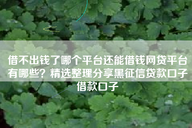 借不出钱了哪个平台还能借钱网贷平台有哪些？精选整理分享黑征信贷款口子借款口子