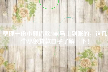 整理一份小额借款3000马上到账的，这几个小额贷款口子了解一下！