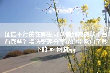 征信不行的在哪里可以借到钱贷款平台有哪些？精选整理分享花户贷款口子秒下的2022网贷app