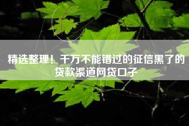 精选整理!千万不能错过的征信黑了的贷款渠道网贷口子 精选整理!千万不能错过的征信黑了的贷款渠道网贷口子