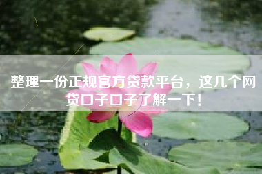 整理一份正规官方贷款平台，这几个网贷口子口子了解一下！