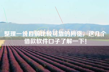 整理一份目前比较可靠的网贷，这几个借款软件口子了解一下！