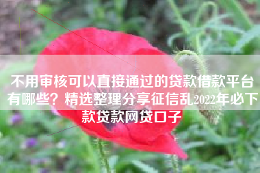 不用审核可以直接通过的贷款借款平台有哪些？精选整理分享征信乱2022年必下款贷款网贷口子