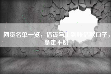 网贷名单一览，借钱马上到账借款口子，拿走不谢