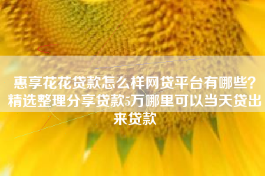 惠享花花贷款怎么样网贷平台有哪些？精选整理分享贷款5万哪里可以当天贷出来贷款