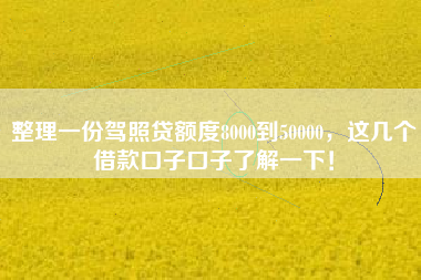 整理一份驾照贷额度8000到50000，这几个借款口子口子了解一下！