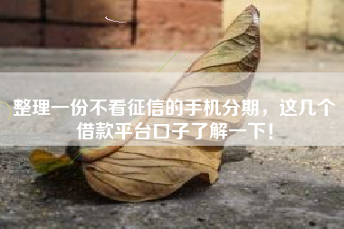整理一份不看征信的手机分期，这几个借款平台口子了解一下！