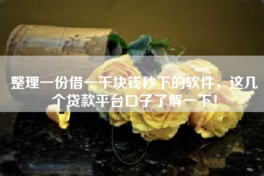 整理一份借一千块钱秒下的软件，这几个贷款平台口子了解一下！