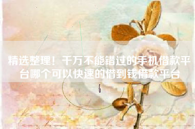 精选整理！千万不能错过的手机借款平台哪个可以快速的借到钱借款平台