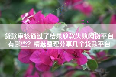 贷款审核通过了结果放款失败网贷平台有哪些？精选整理分享几个贷款平台