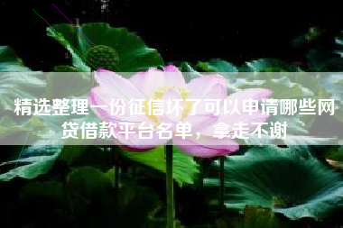 精选整理一份征信坏了可以申请哪些网贷借款平台名单，拿走不谢